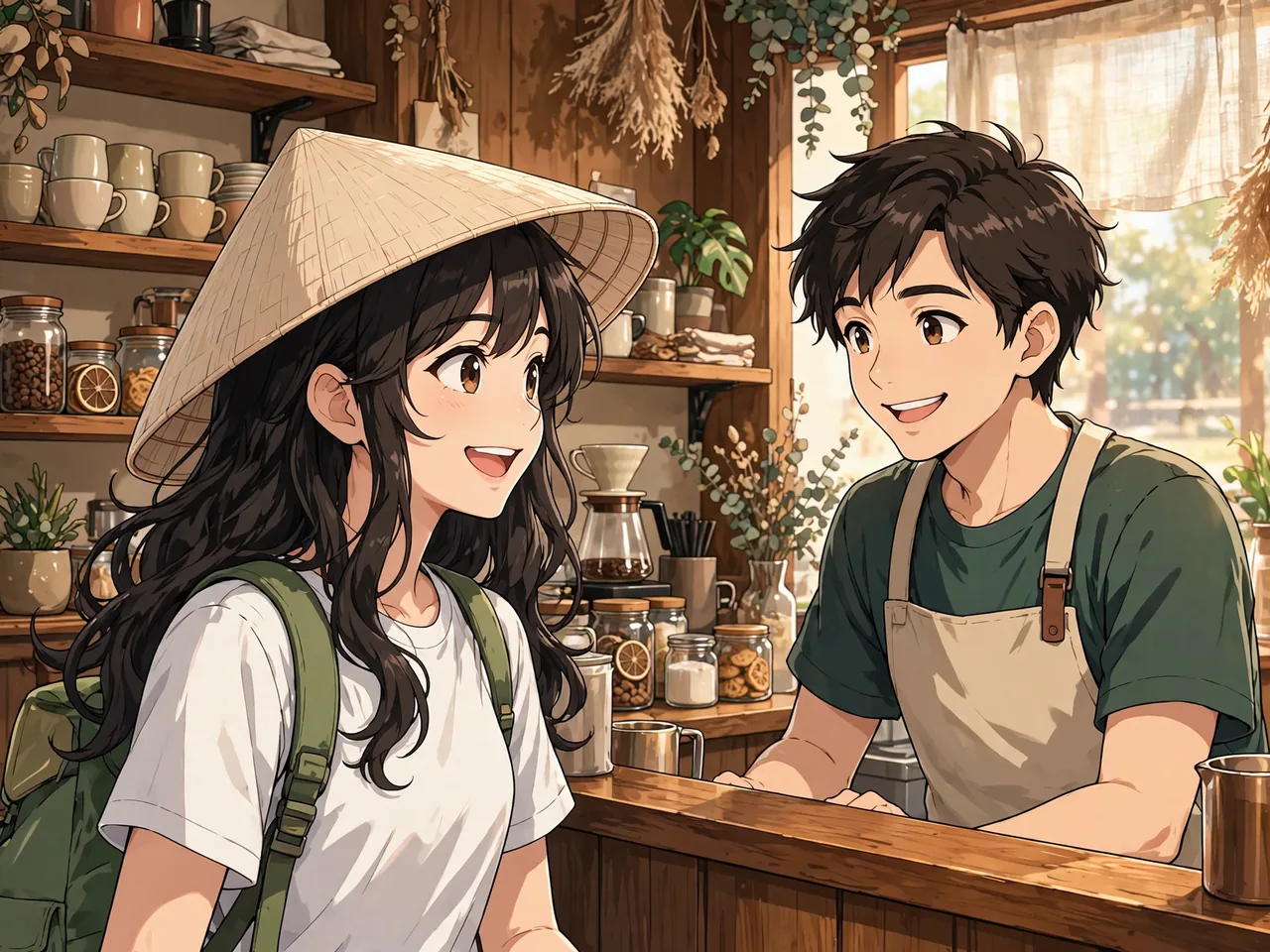 Traveler ordering coffee from a barista