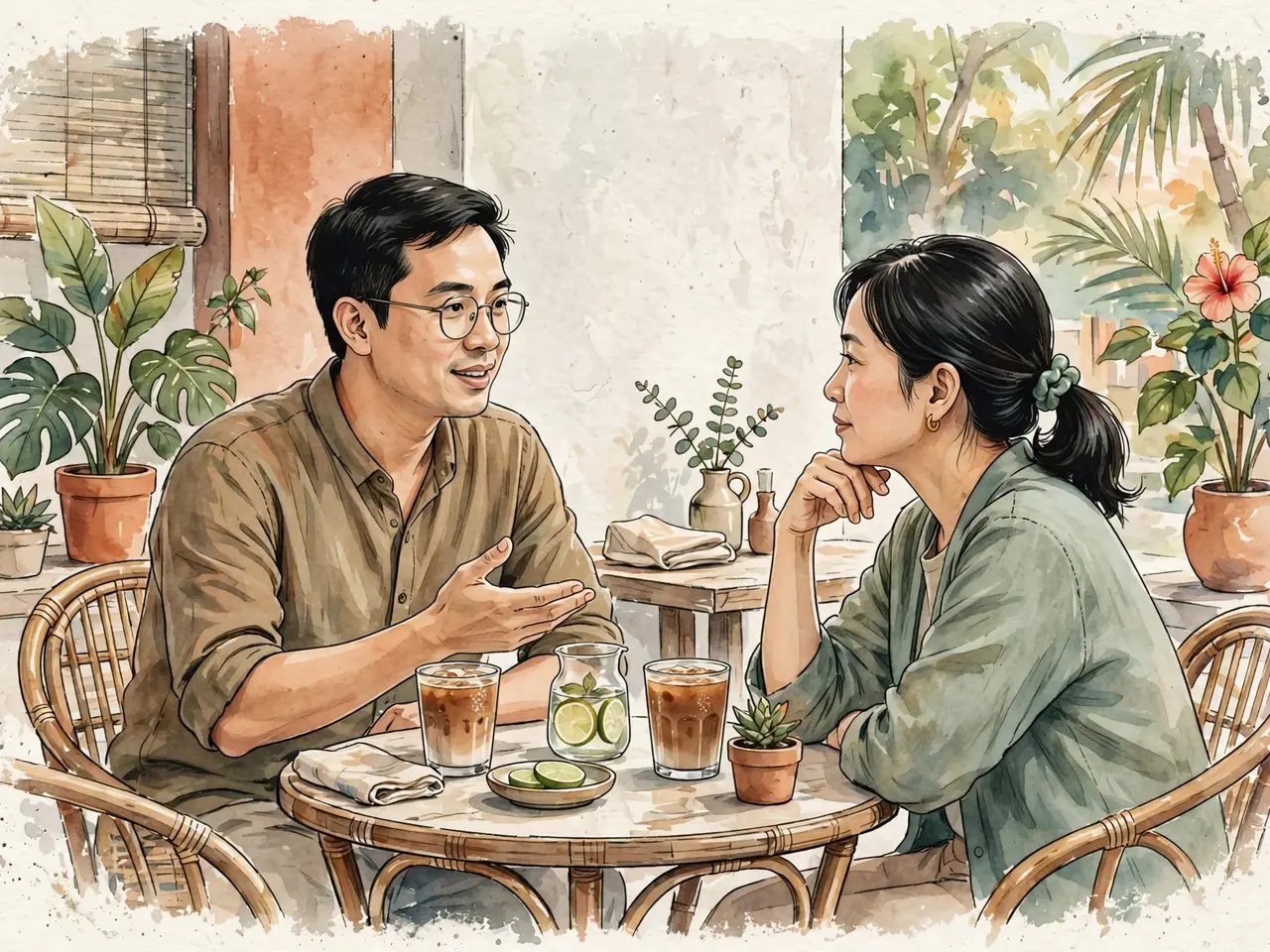 Two people getting acquainted in a relaxed café