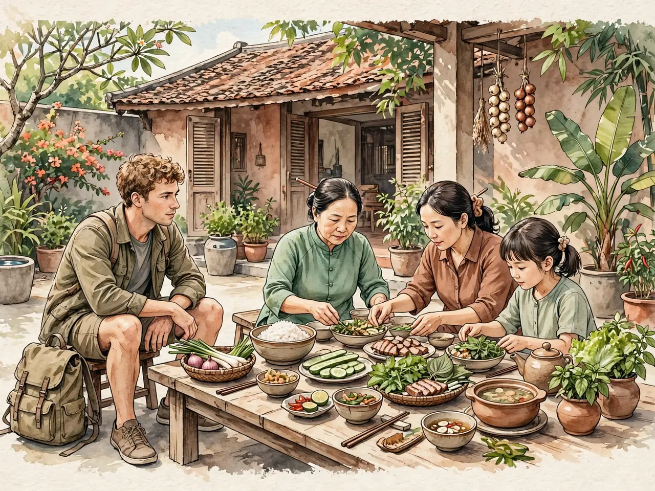 A guest observing the rhythm of a shared Vietnamese meal