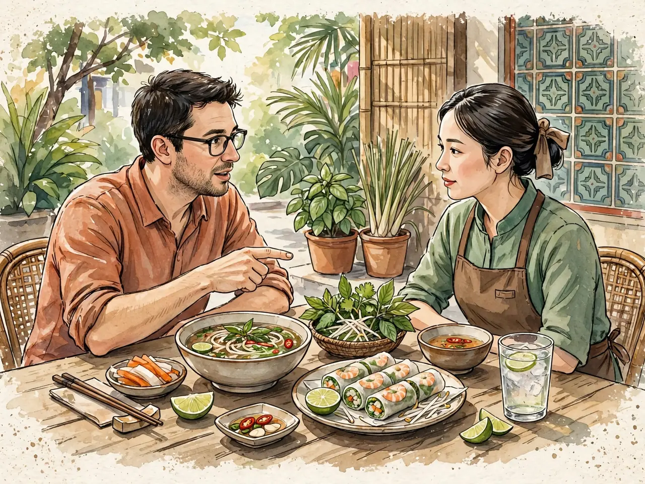 Diner discussing ingredients with a restaurant server
