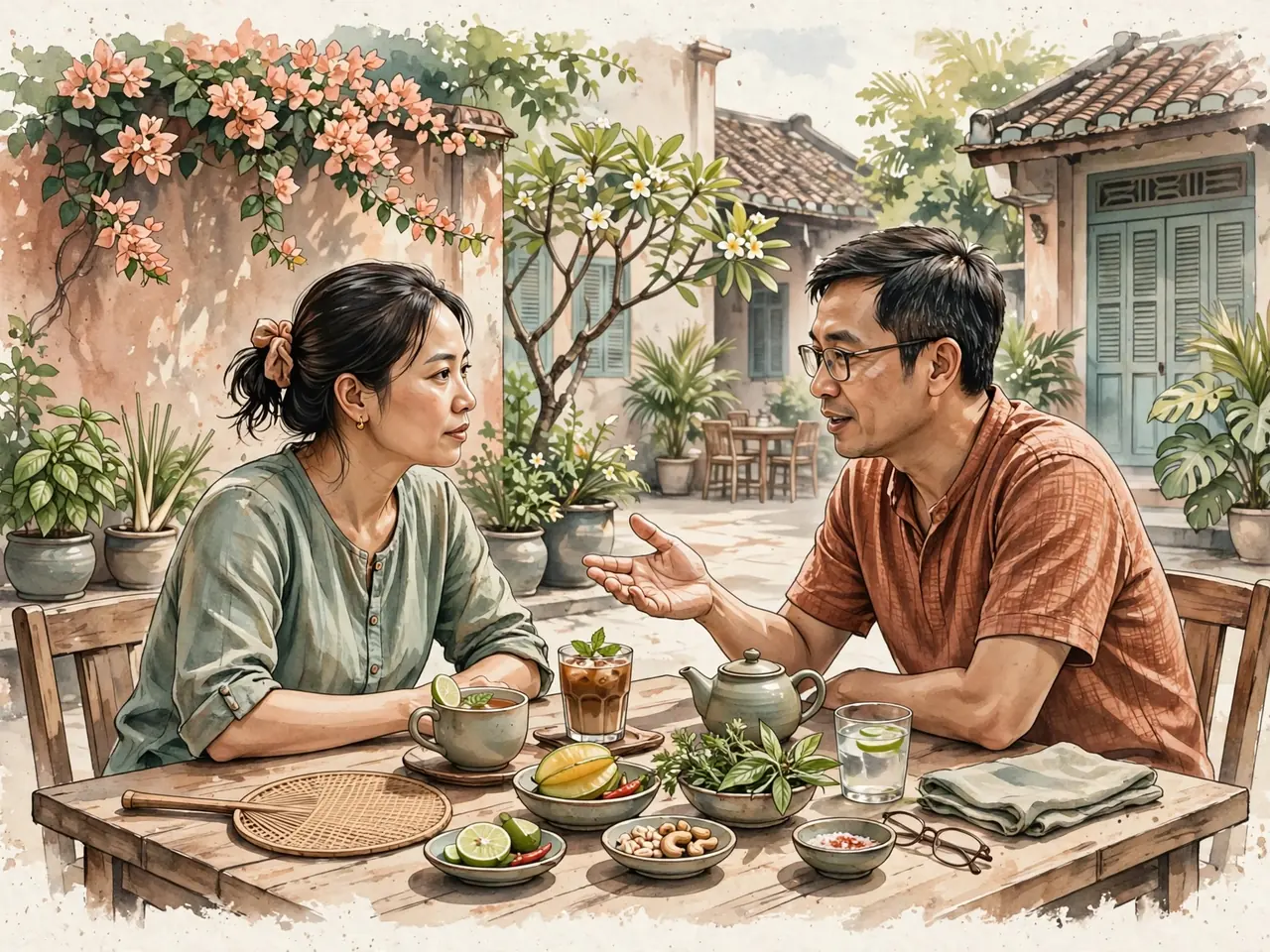 Conversation partners sharing a relaxed discussion