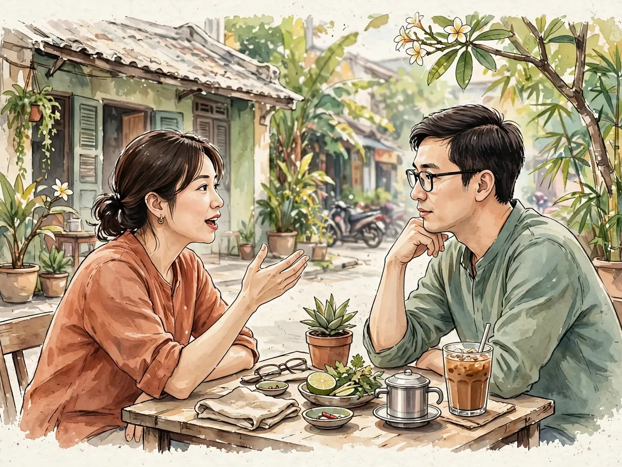 Two people listening closely to one another in conversation