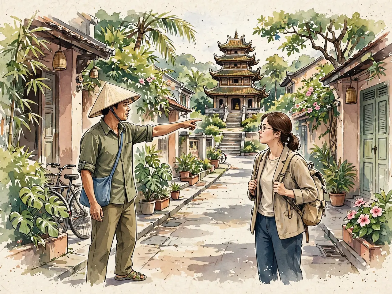 Resident indicating a route toward a nearby landmark