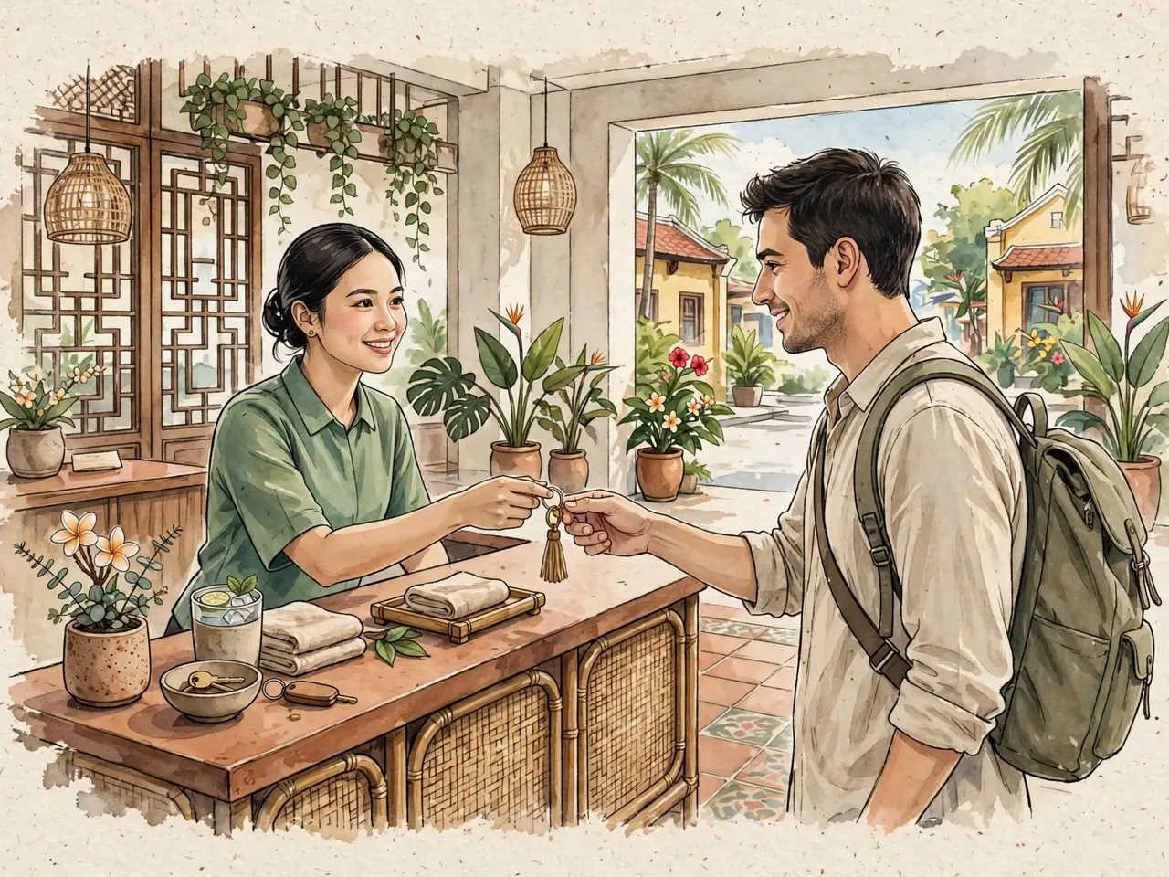 Receptionist helping a guest at hotel check-in