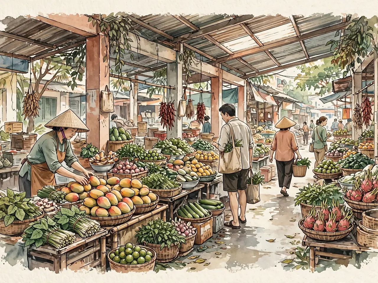 Fresh produce stall in a Vietnamese market